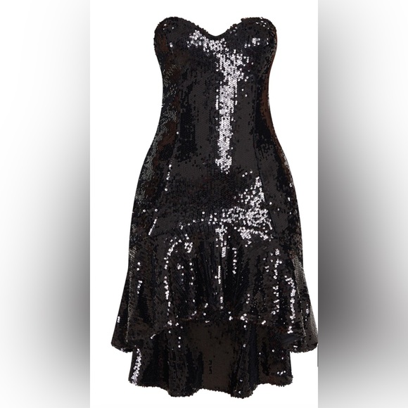 Pretty little thing Black Sequin Drop Hem Bandeau Midi Dress ,Size 2 - Picture 4 of 4